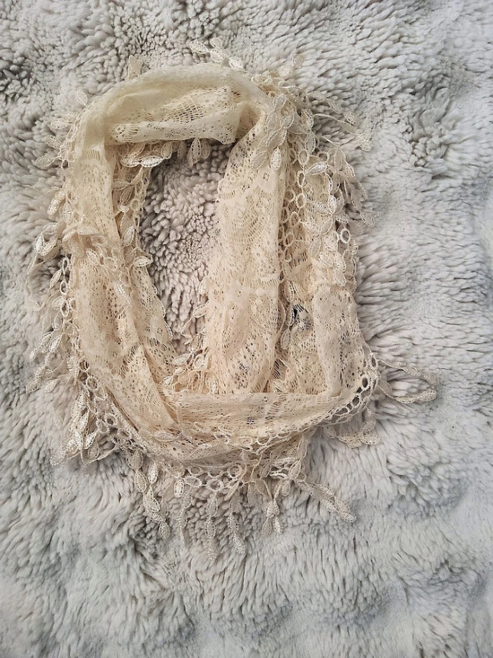 Lace Fringe Scarf in Cream Infinity Whimsical